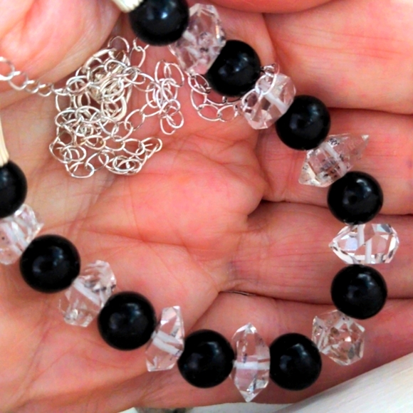 Herkimer Quartz Diamond & Sugilite necklace. Sterling .New handcrafted. 18